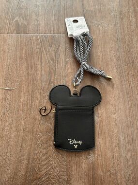 NWT Disney Black Mickey Ears Card Holder with Lanyard